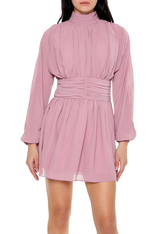 Chiffon Peasant-Sleeve Mini Dress
