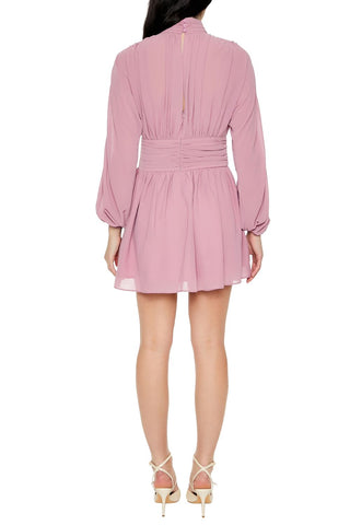 Chiffon Peasant-Sleeve Mini Dress