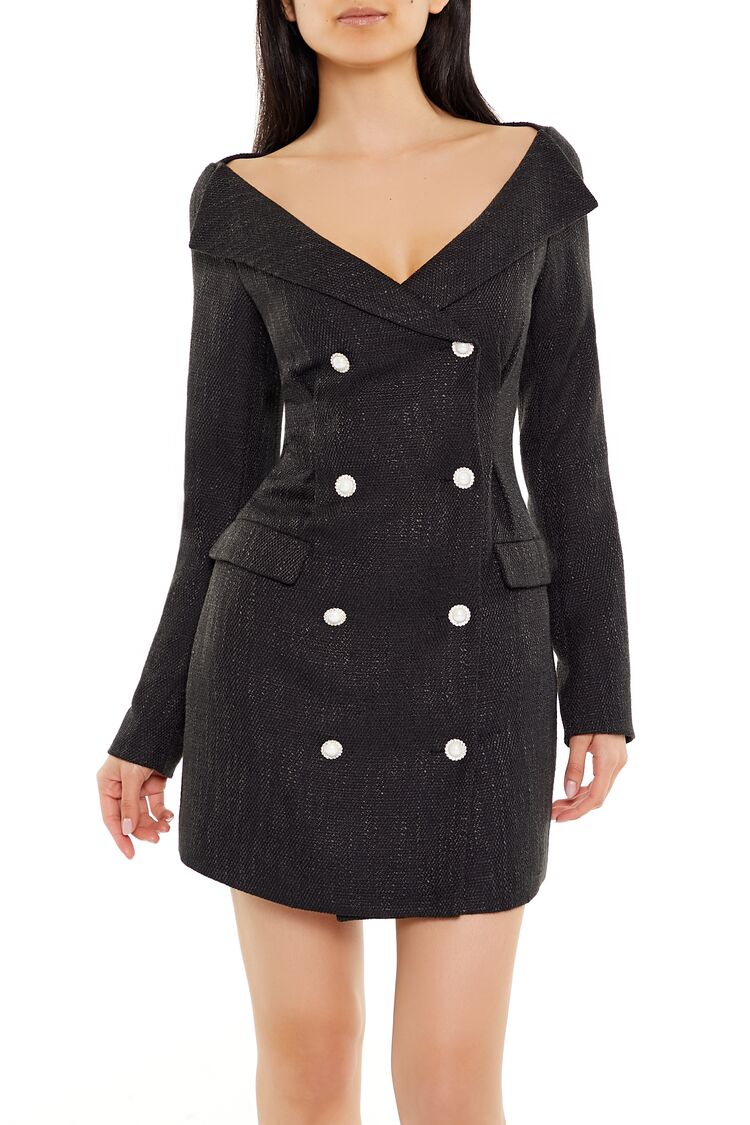  Forever 21 Tweed Double-Breasted Mini Dress - black - Bonton
