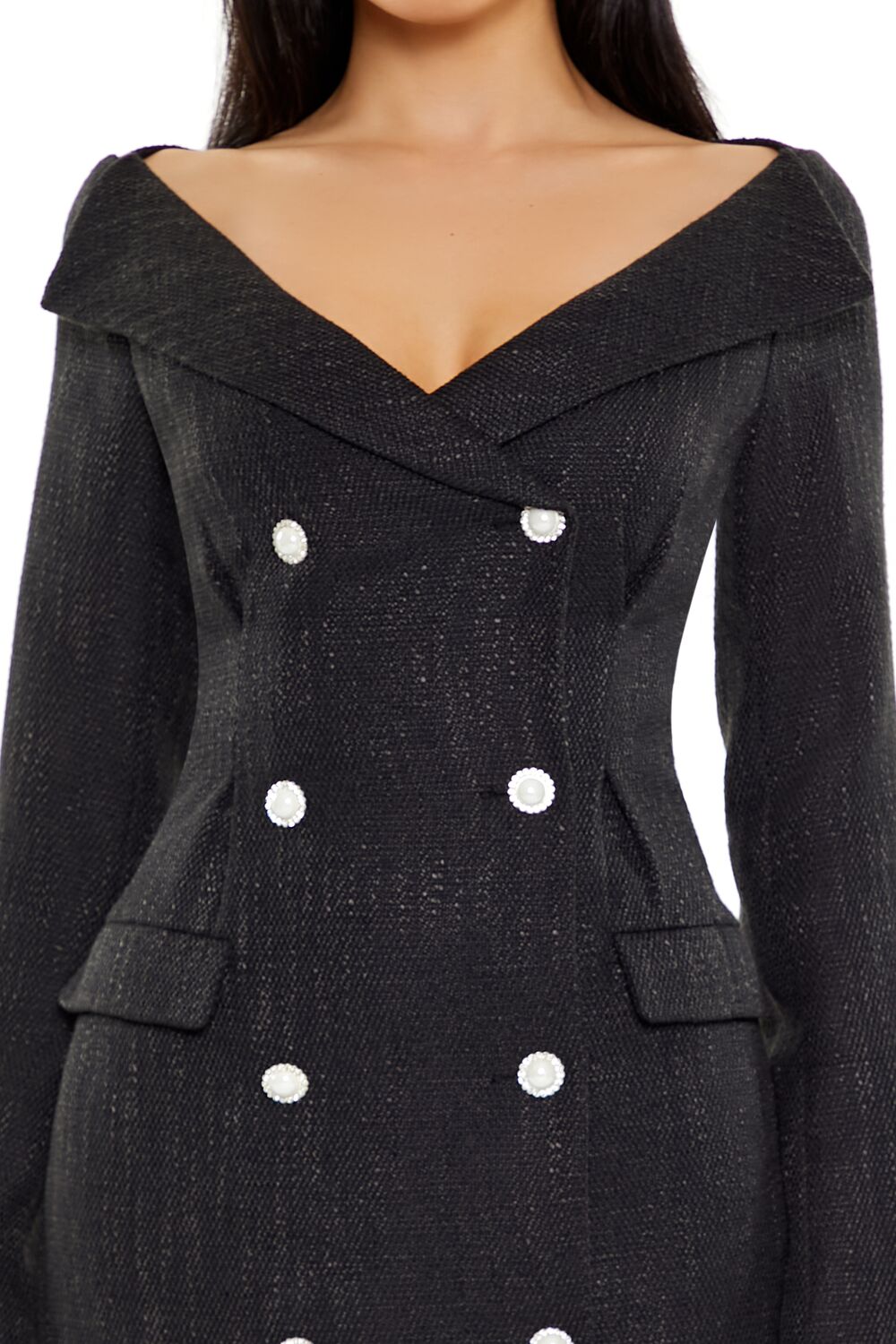  Forever 21 Tweed Double-Breasted Mini Dress - black - Bonton