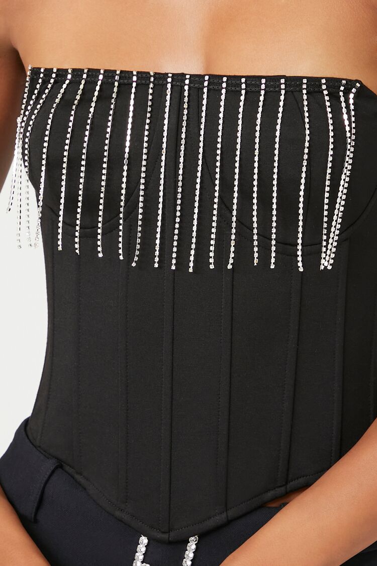  Forever 21 Rhinestone Fringe Tube Top - black silver - Bonton