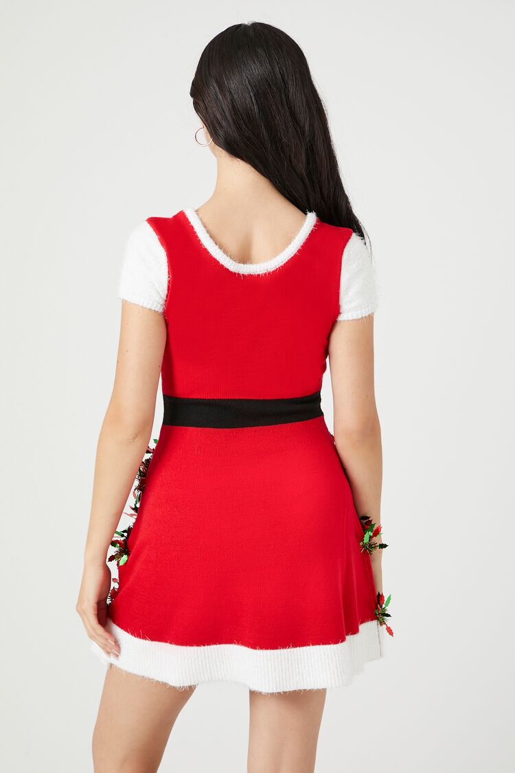  Forever 21 Tinsel Garland Santa Mini Dress - red-multi - Bonton