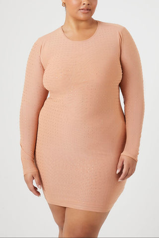 Plus Size Rhinestone Mesh Dress