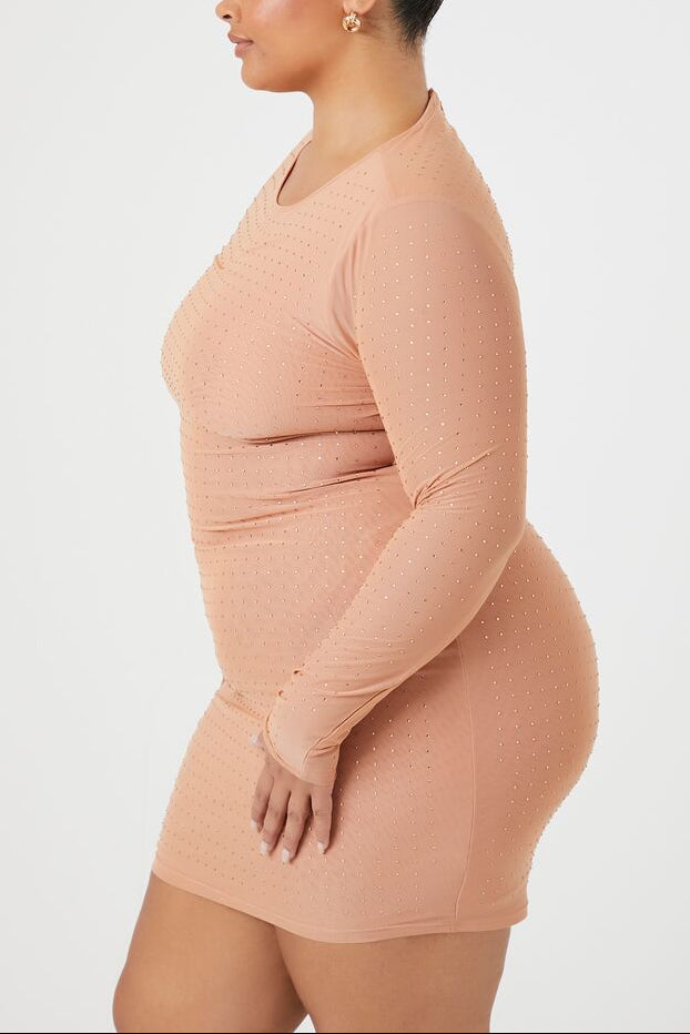  Forever 21 Plus Size Rhinestone Mesh Dress - almond-swatch - Bonton