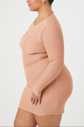 Plus Size Rhinestone Mesh Dress