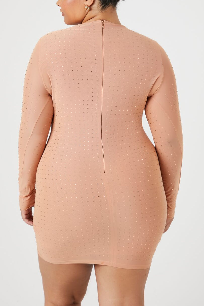  Forever 21 Plus Size Rhinestone Mesh Dress - almond-swatch - Bonton
