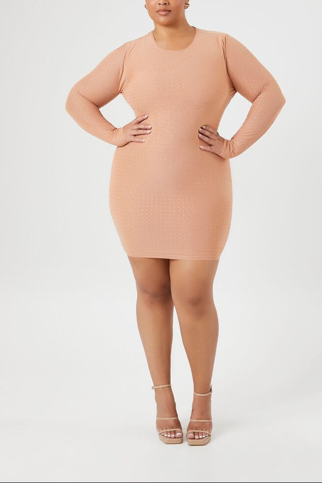  Forever 21 Plus Size Rhinestone Mesh Dress - almond-swatch - Bonton