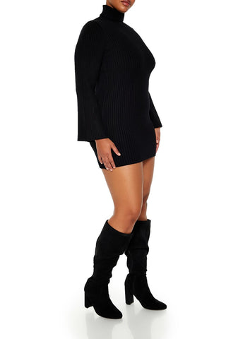 Plus Size Turtleneck Mini Sweater Dress