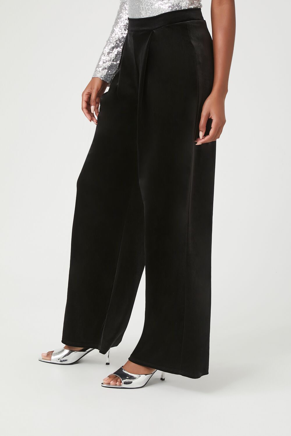  Forever 21 Velvet Wide-Leg Pants - black - Bonton
