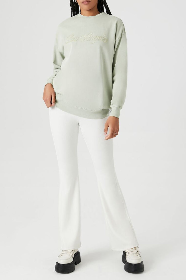  Forever 21 Lace Los Angeles Drop-Sleeve Pullover - sage multi - Bonton