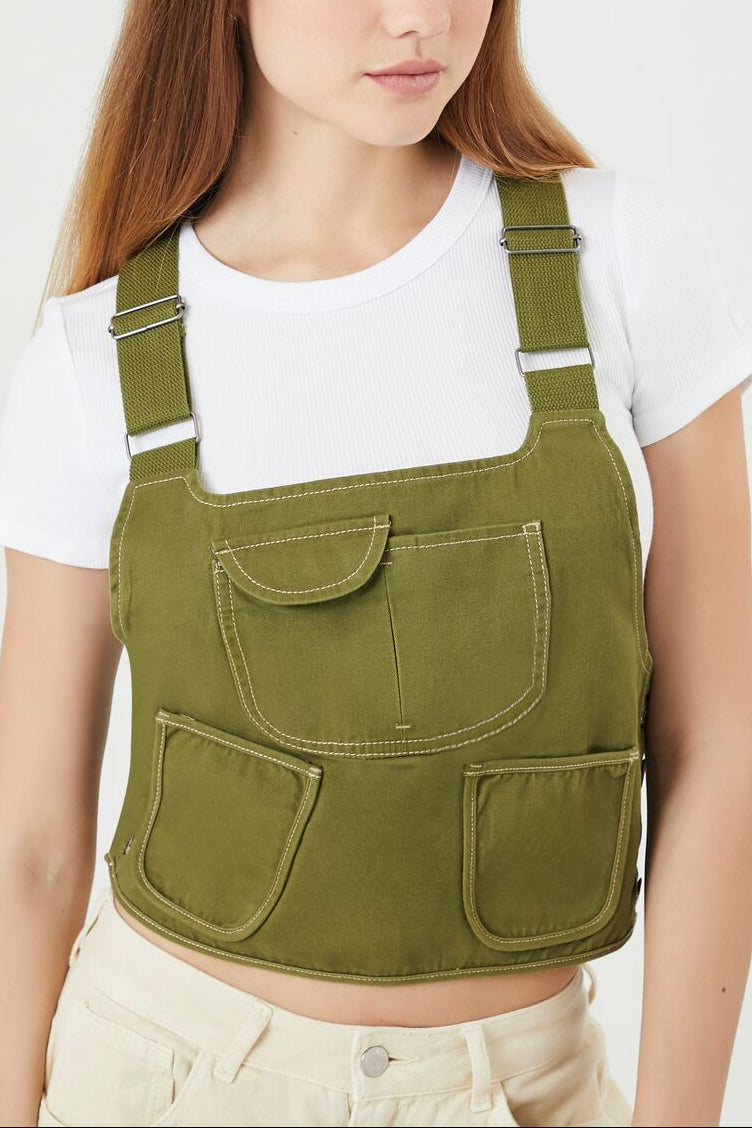  Forever 21 Twill Overall Crop Top - green - Bonton
