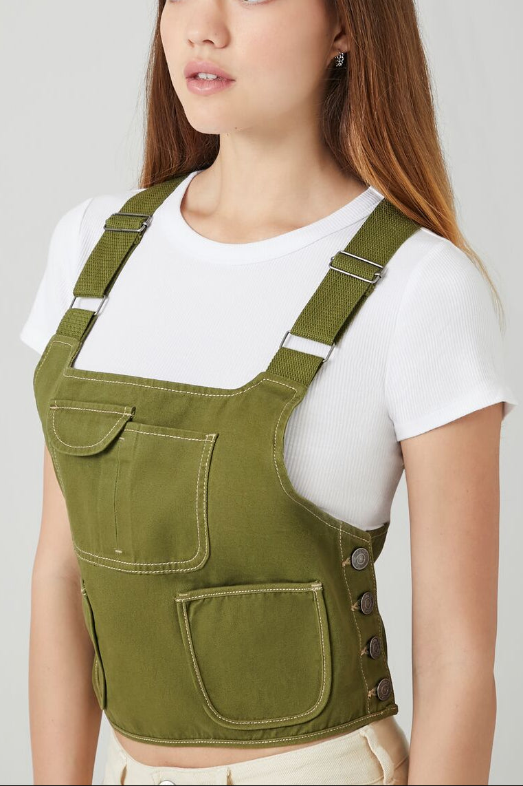 Forever 21 Twill Overall Crop Top - green - Bonton