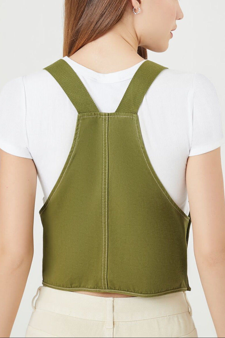  Forever 21 Twill Overall Crop Top - green - Bonton