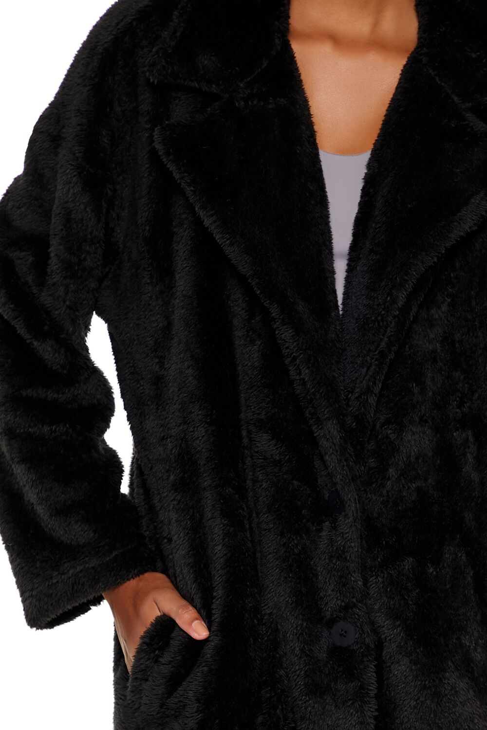  Forever 21 Faux Shearling Teddy Duster Coat - black-swatch - Bonton