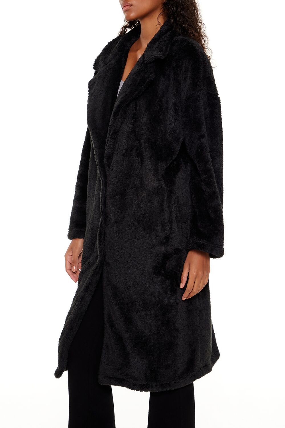  Forever 21 Faux Shearling Teddy Duster Coat - black-swatch - Bonton