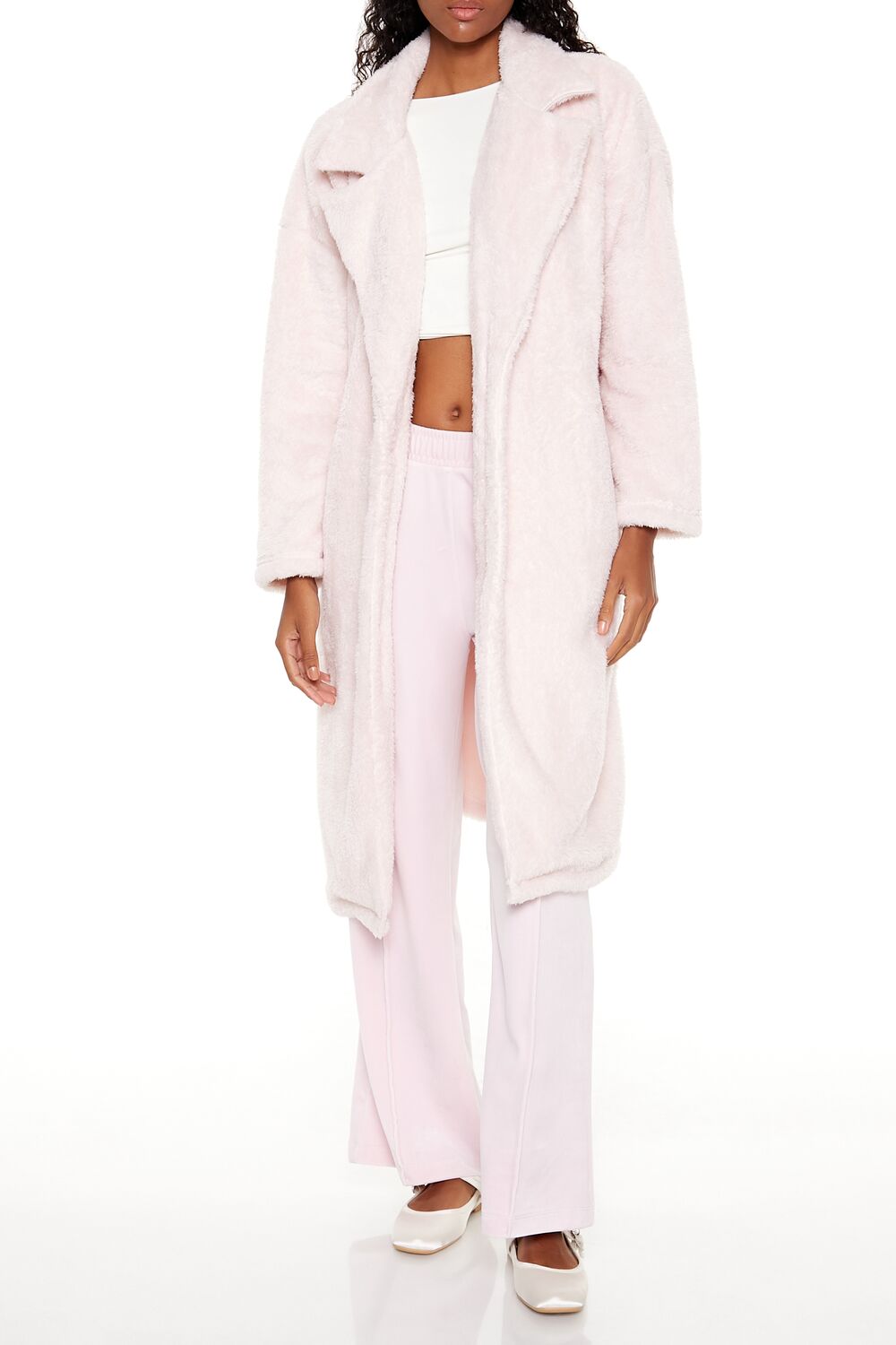  Forever 21 Faux Shearling Teddy Duster Coat - black-swatch - Bonton