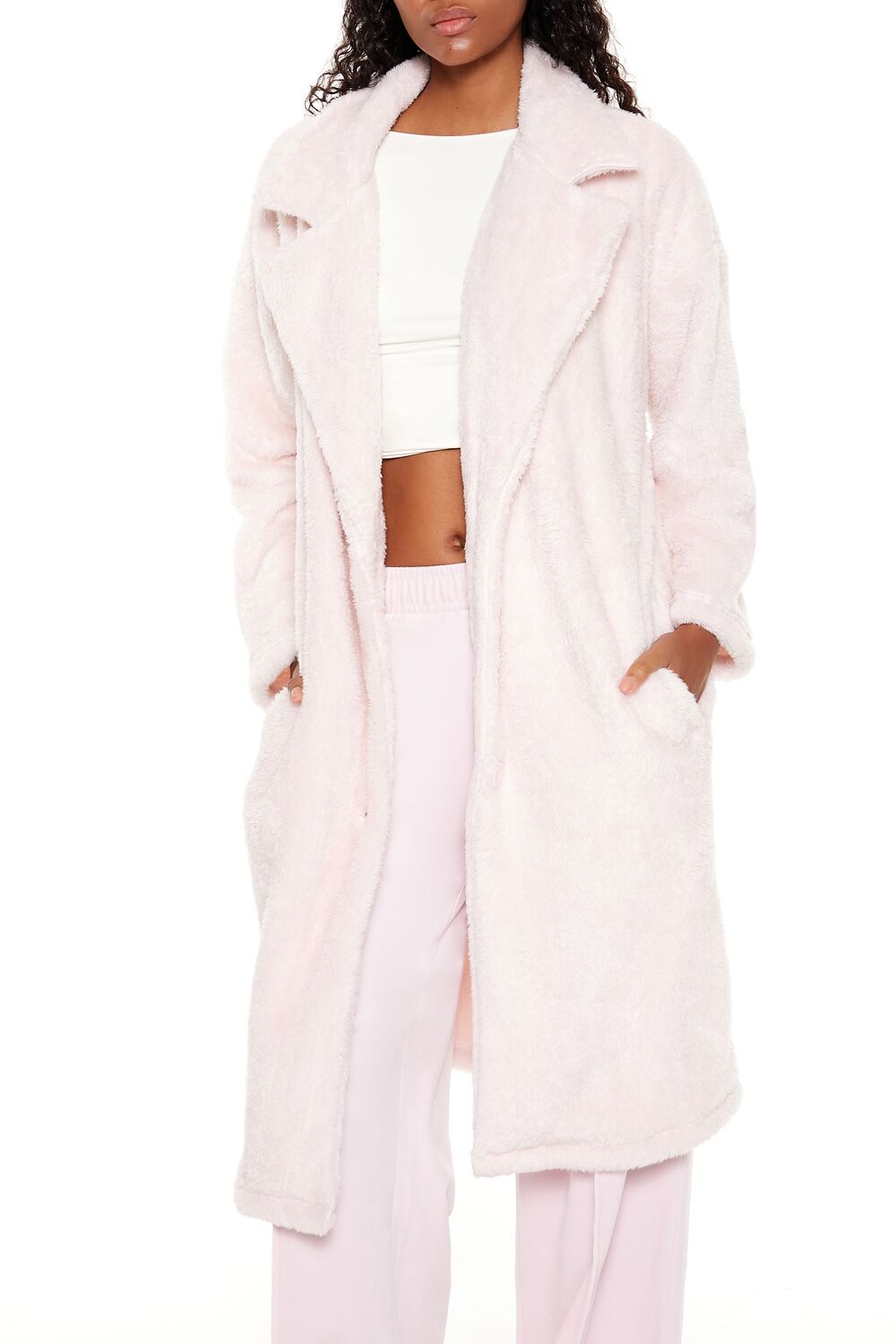  Forever 21 Faux Shearling Teddy Duster Coat - black-swatch - Bonton