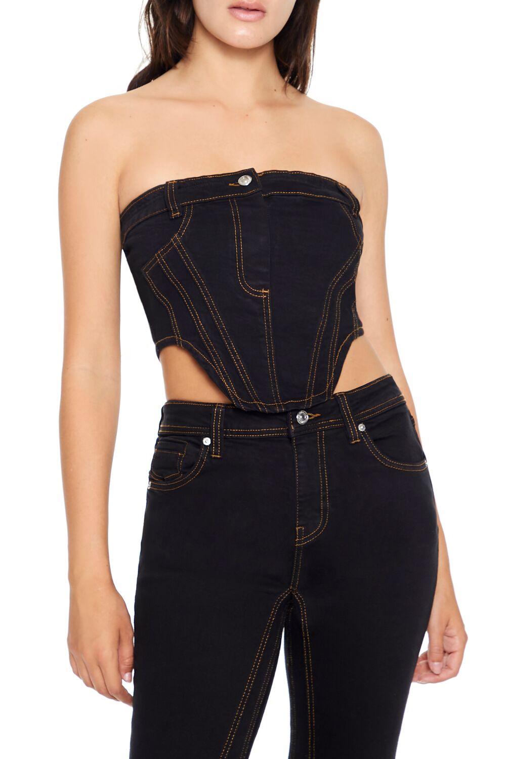  Forever 21 Reworked Denim Tube Crop Top - black - Bonton