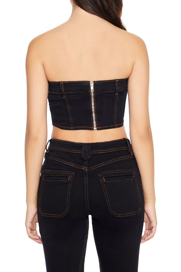  Forever 21 Reworked Denim Tube Crop Top - black - Bonton