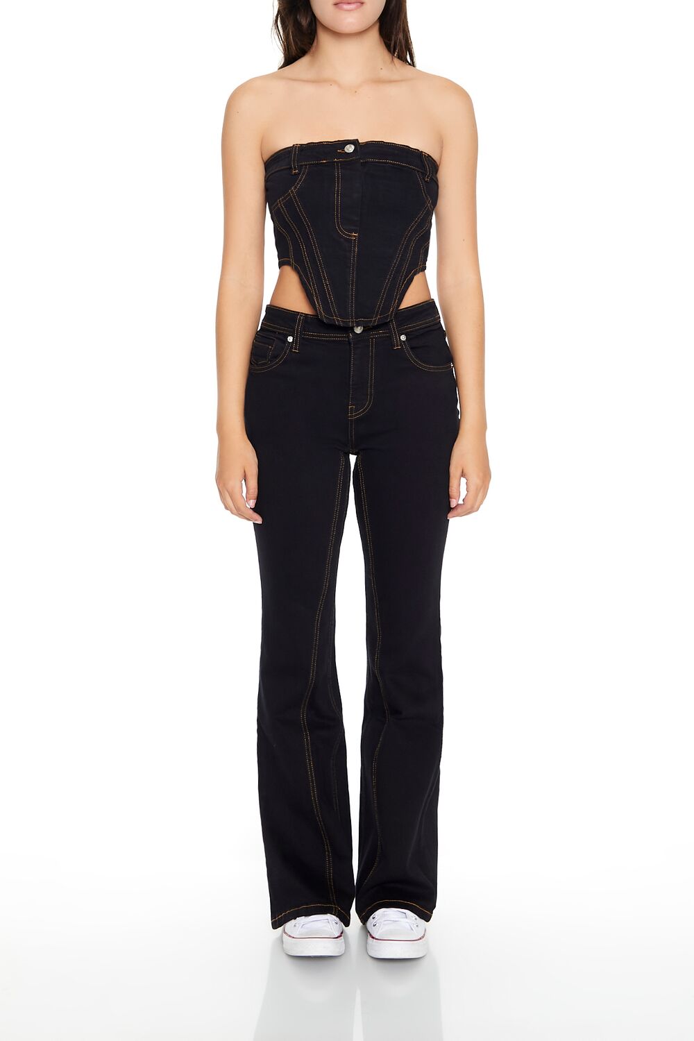  Forever 21 Reworked Denim Tube Crop Top - black - Bonton