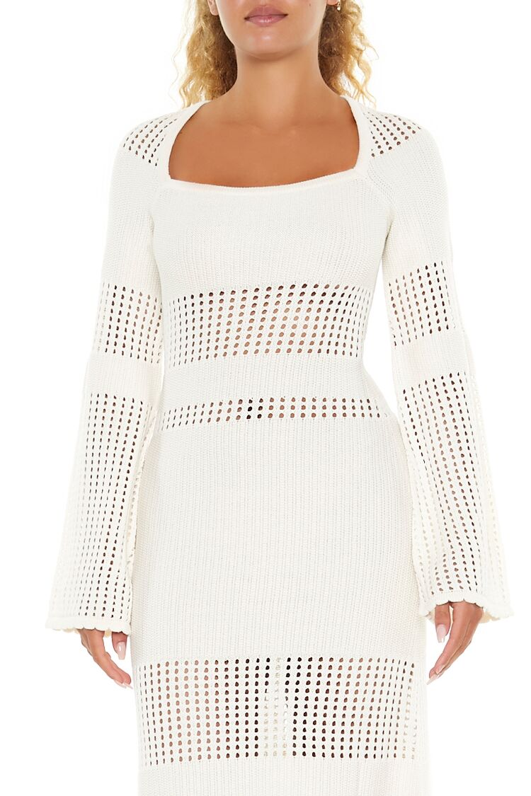  Forever 21 Open-Knit Bell-Sleeve Sweater Dress - olive - Bonton