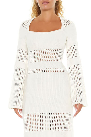 Open-Knit Bell-Sleeve Sweater Dress