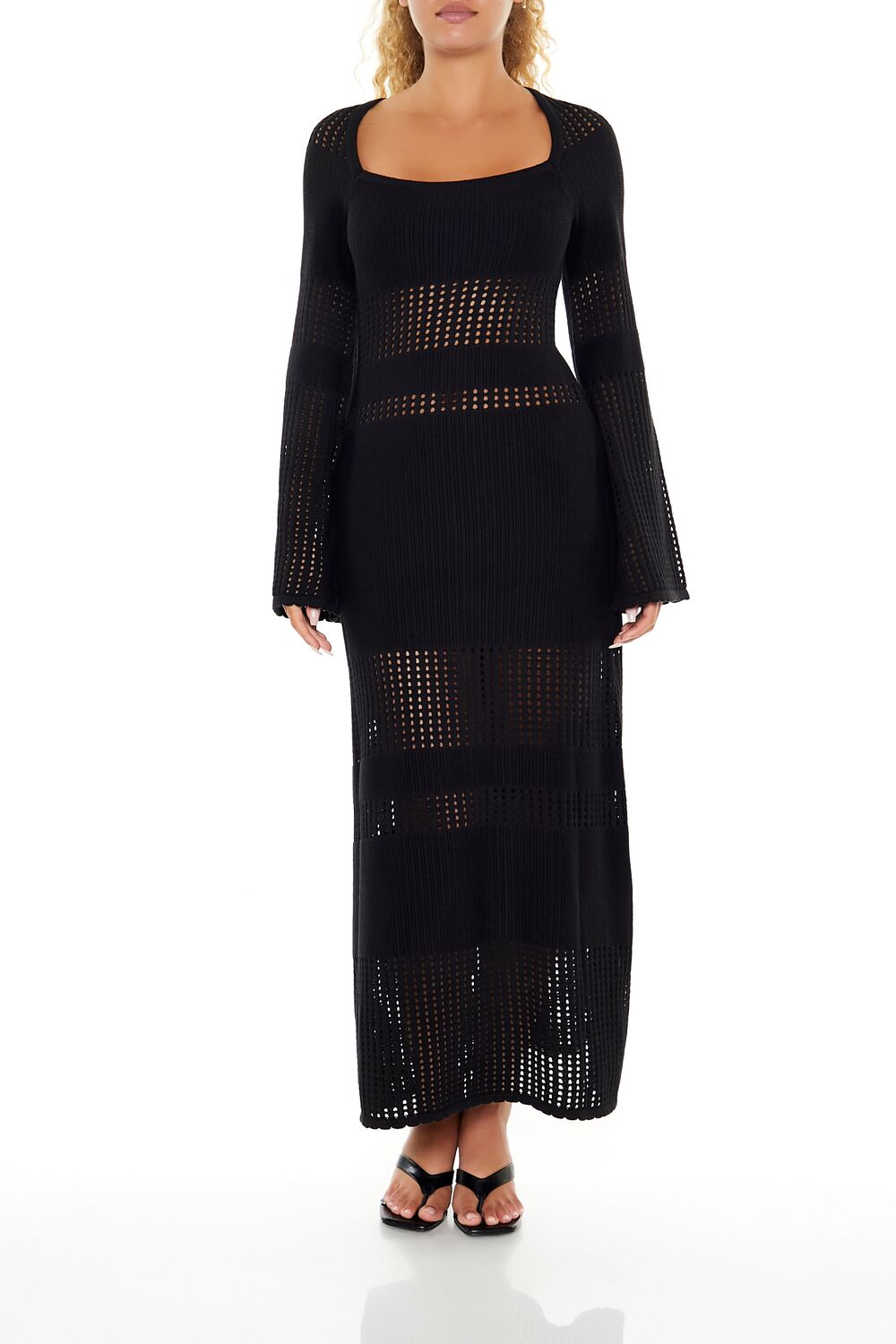  Forever 21 Open-Knit Bell-Sleeve Sweater Dress - olive - Bonton
