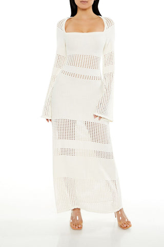 Open-Knit Bell-Sleeve Sweater Dress