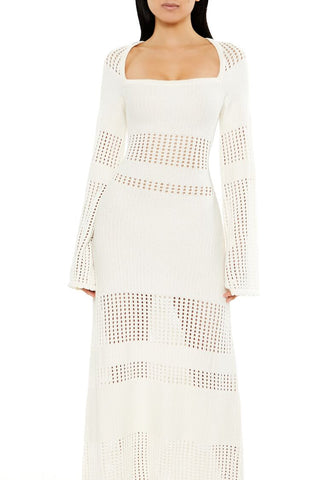 Open-Knit Bell-Sleeve Sweater Dress