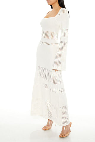Open-Knit Bell-Sleeve Sweater Dress