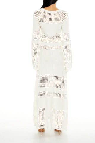 Open-Knit Bell-Sleeve Sweater Dress