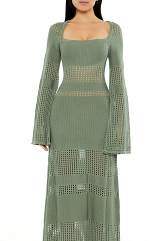 Open-Knit Bell-Sleeve Sweater Dress