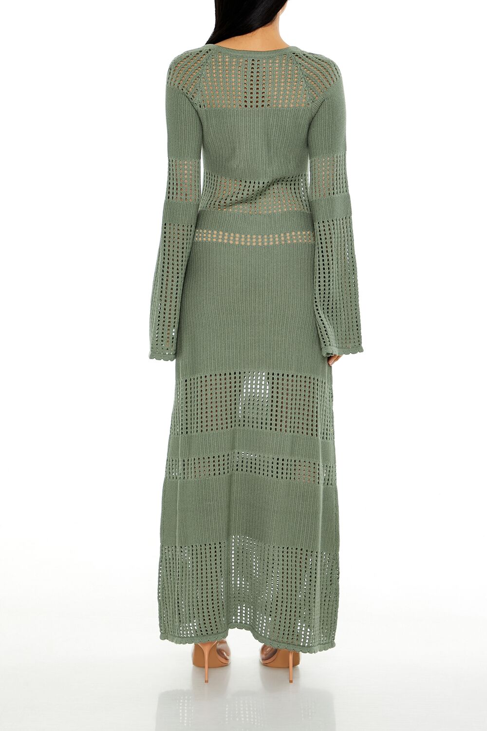  Forever 21 Open-Knit Bell-Sleeve Sweater Dress - olive - Bonton