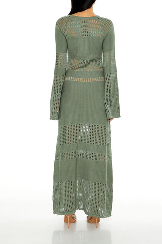 Open-Knit Bell-Sleeve Sweater Dress