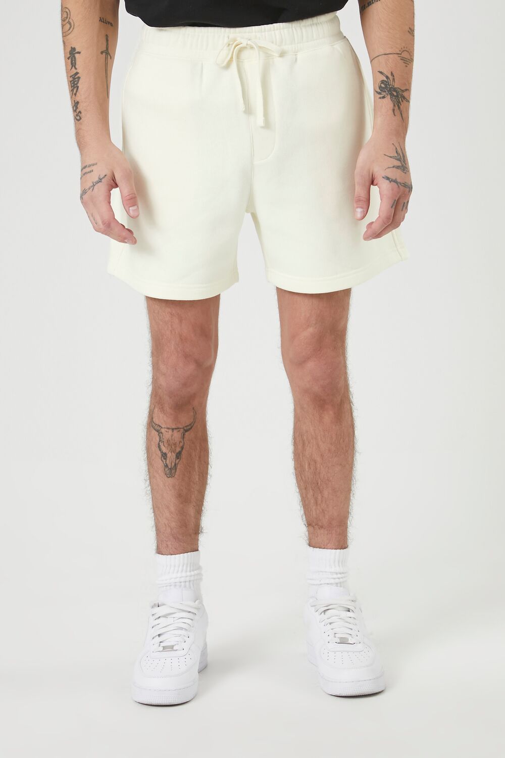  Forever 21 Cotton-Blend Drawstring Shorts - cream - Bonton
