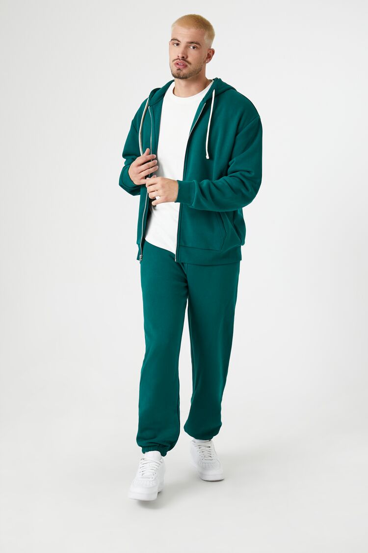  Forever 21 Fleece Drawstring Zip-Up Hoodie - hunter green - Bonton