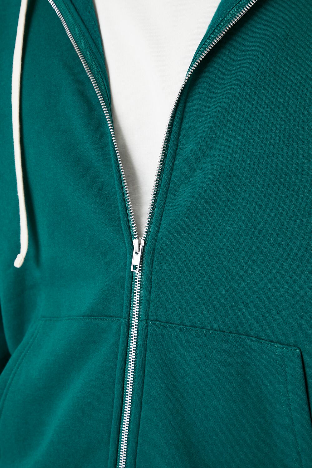  Forever 21 Fleece Drawstring Zip-Up Hoodie - hunter green - Bonton