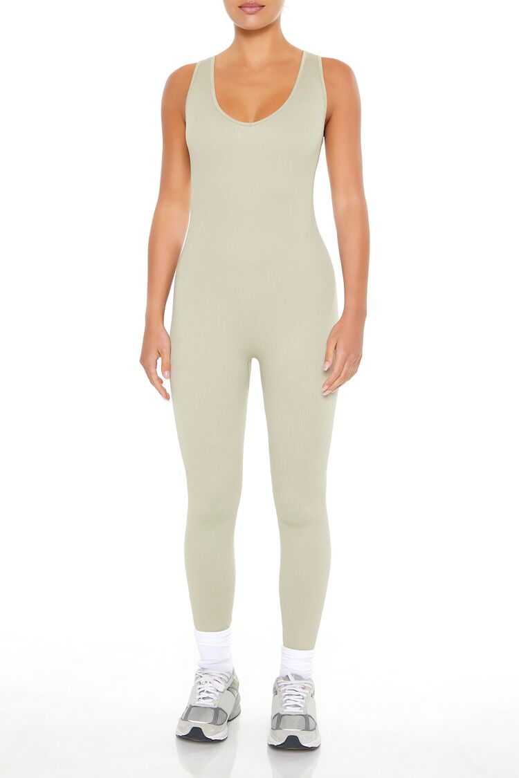  Forever 21 Sleeveless V-Neck Jumpsuit - oyster-grey - Bonton