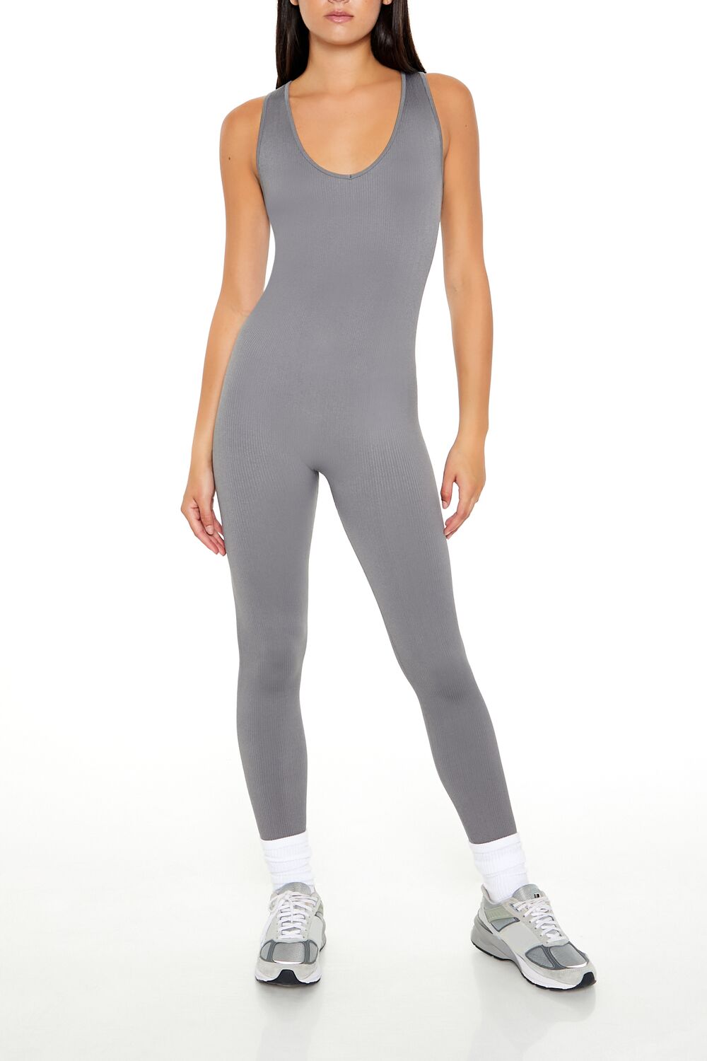  Forever 21 Sleeveless V-Neck Jumpsuit - oyster-grey - Bonton