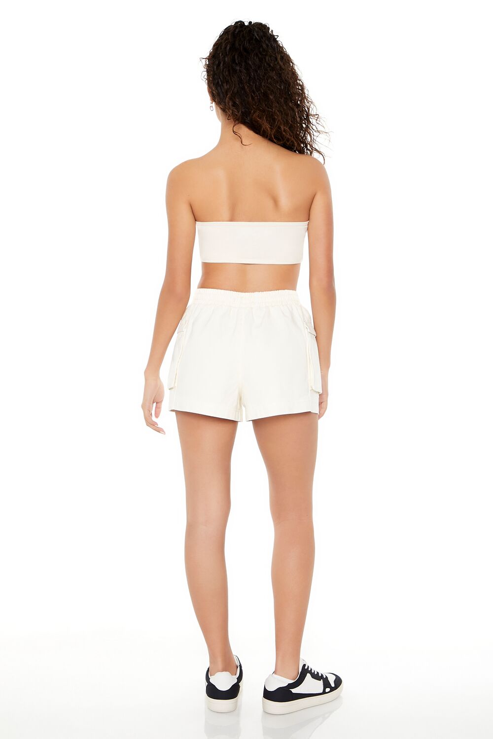  Forever 21 Twill High-Rise Cargo Shorts - cream - Bonton