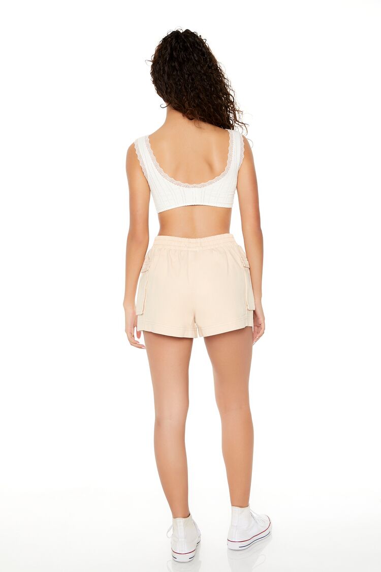  Forever 21 Twill High-Rise Cargo Shorts - cream - Bonton