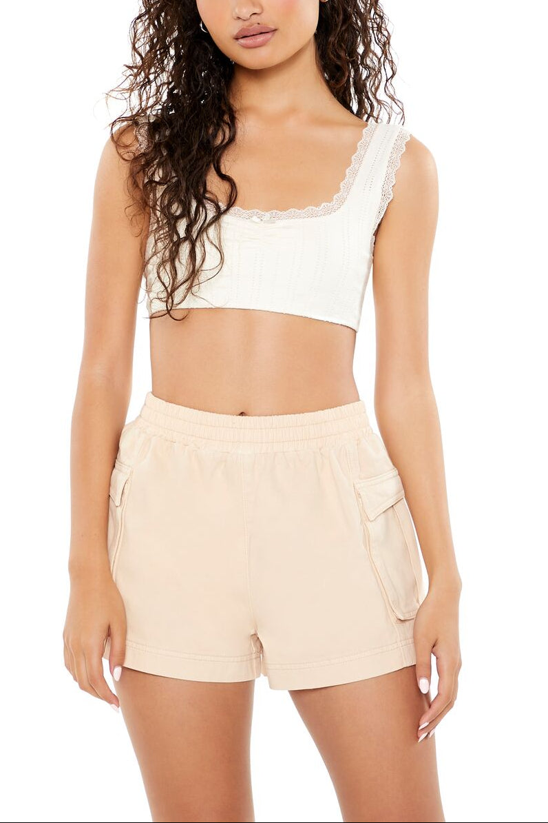  Forever 21 Twill High-Rise Cargo Shorts - cream - Bonton