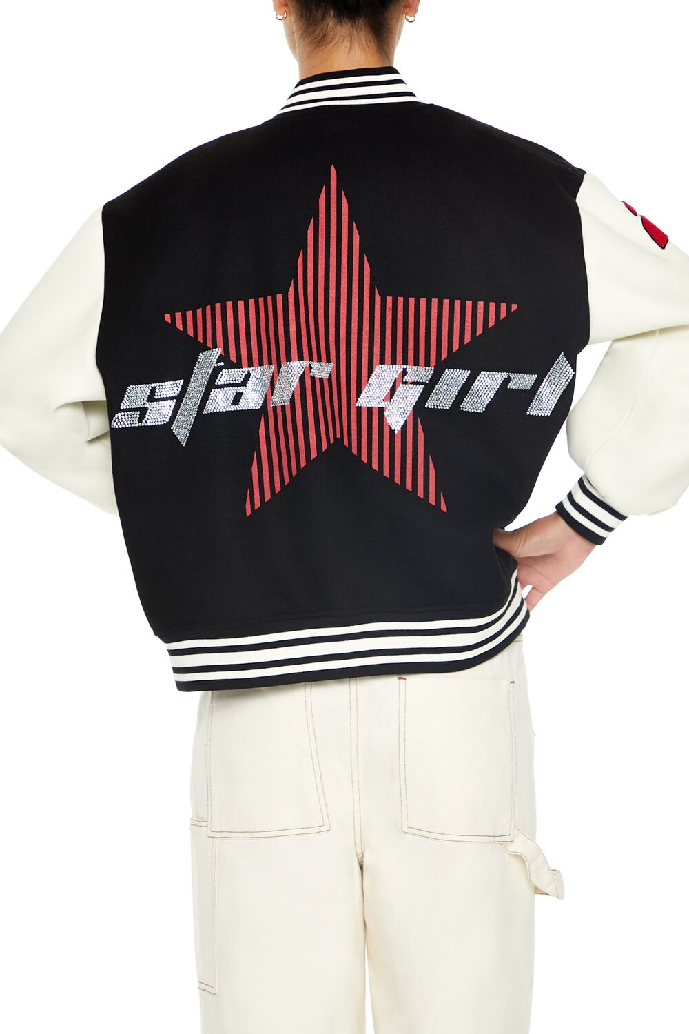  Forever 21 Star Girl Varsity Letterman Jacket - black-multi - Bonton