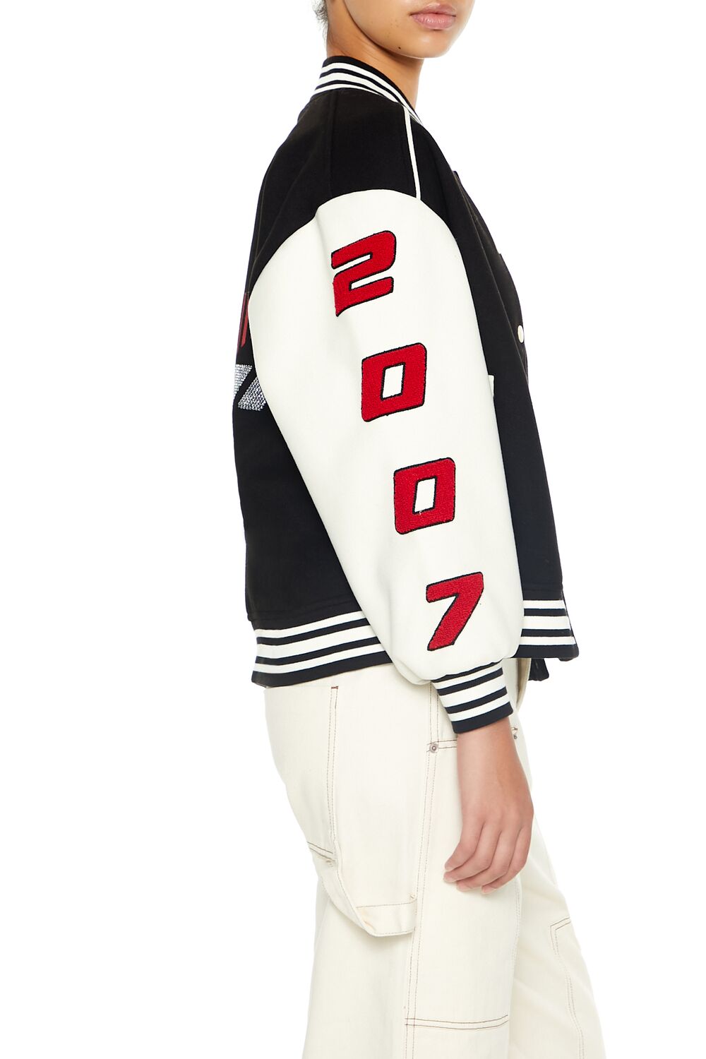  Forever 21 Star Girl Varsity Letterman Jacket - black-multi - Bonton