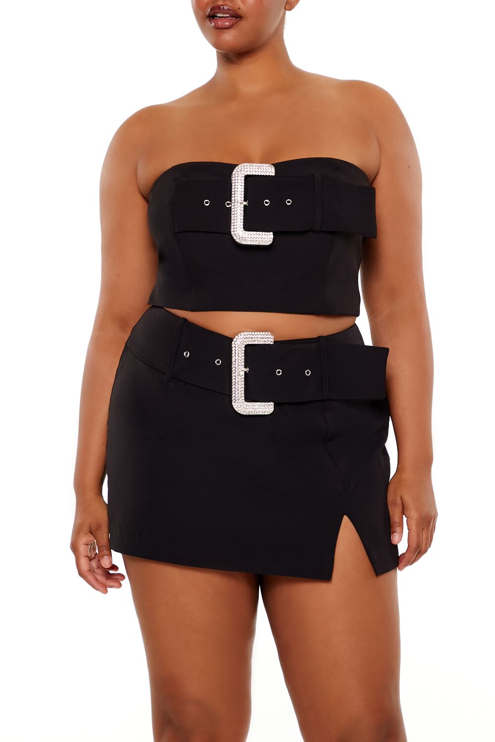  Forever 21 Plus Size Rhinestone Buckle Tube Top - black - Bonton