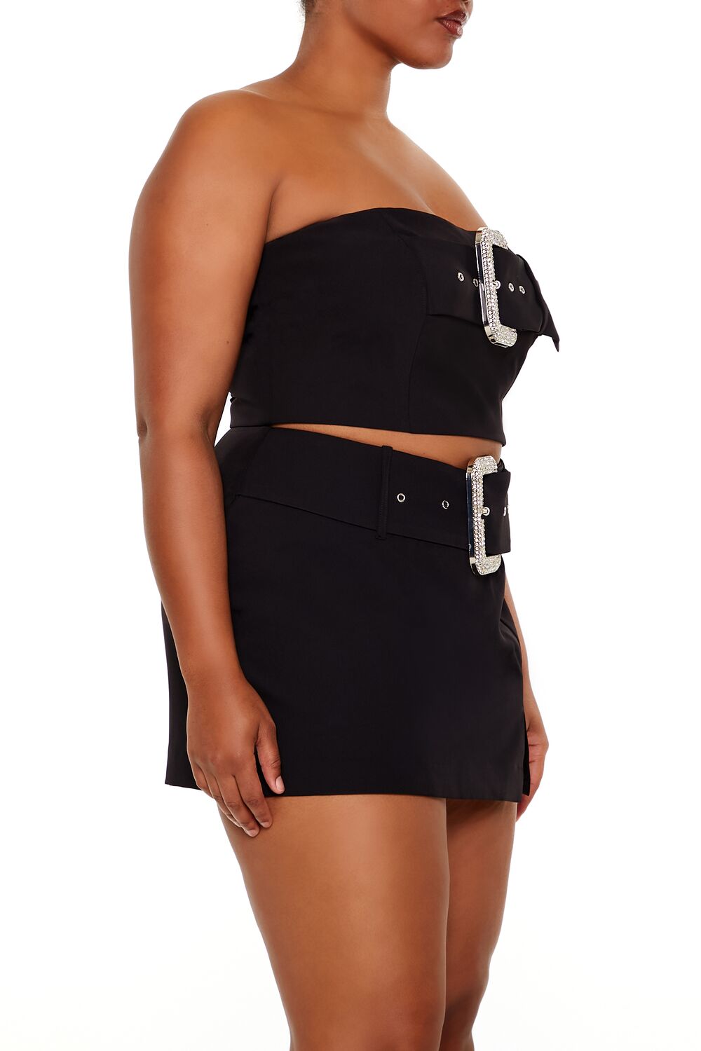  Forever 21 Plus Size Rhinestone Buckle Tube Top - black - Bonton