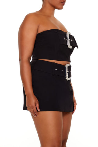 Plus Size Rhinestone Buckle Tube Top