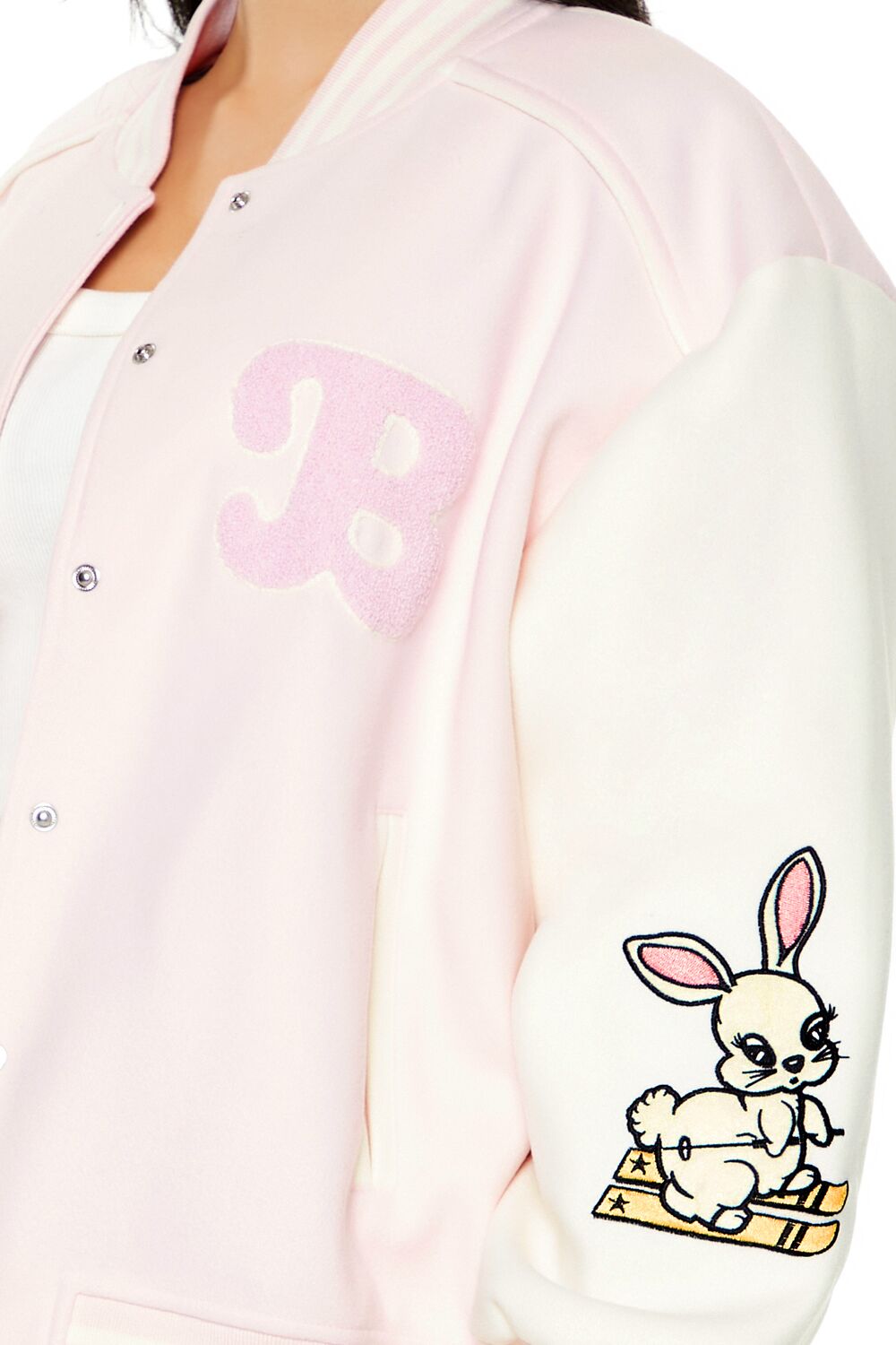  Forever 21 Bunny Letterman Bomber Jacket - pink-multi - Bonton