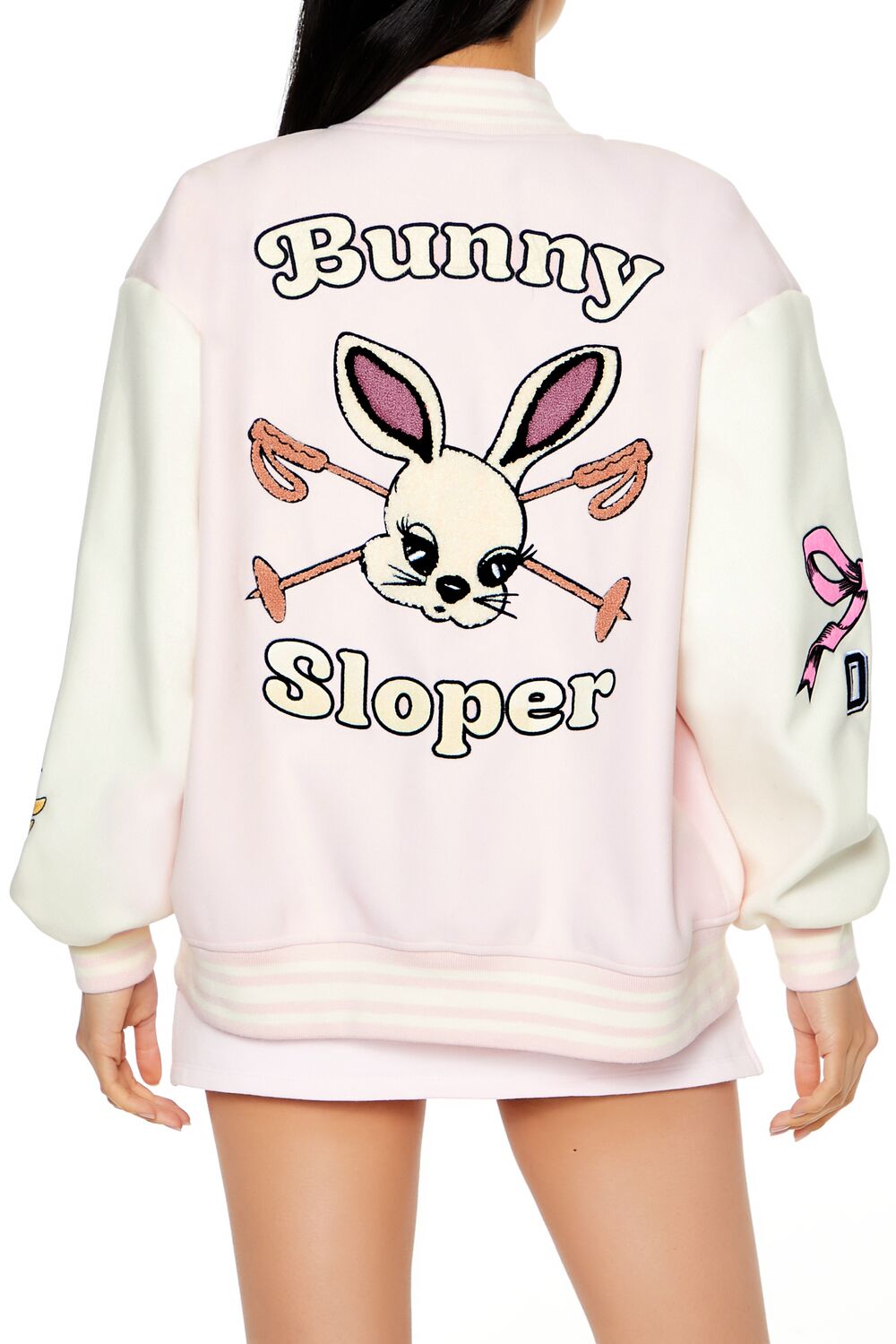  Forever 21 Bunny Letterman Bomber Jacket - pink-multi - Bonton