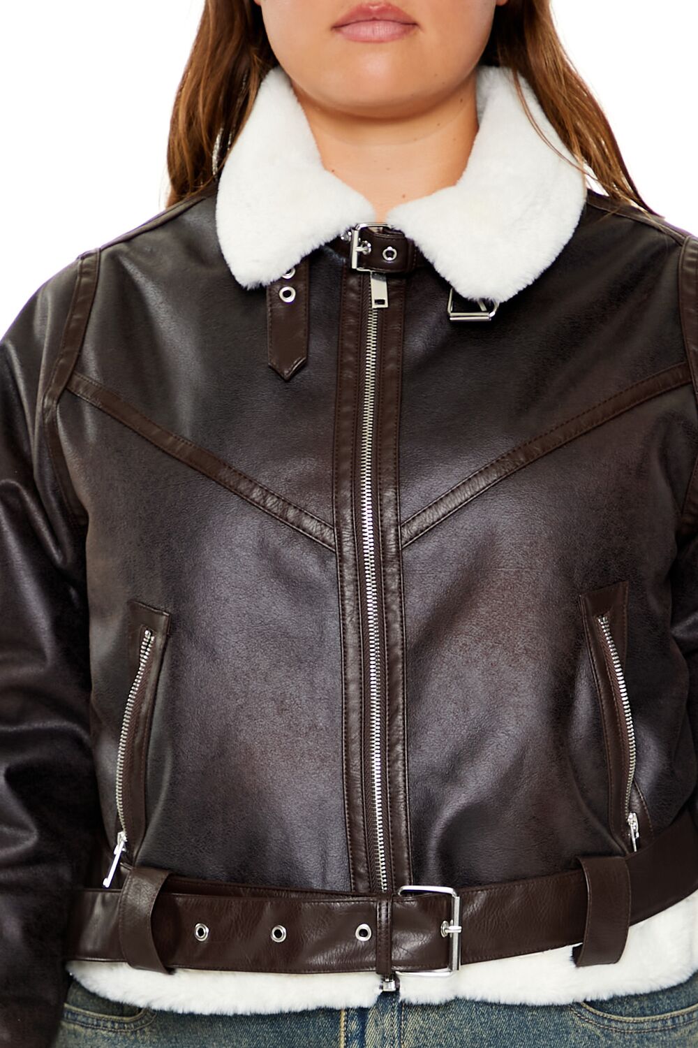  Forever 21 Plus Size Faux Leather Moto Jacket - brown - Bonton